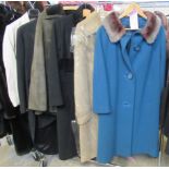 Three ladies vintage coats to include; a blue 60's coat with faux fur collar, a suede coat by Elma