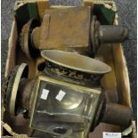 Box containing two carriage lanterns in time worn condition. (B.P. 21% + VAT)