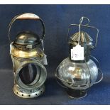 Vintage GWR hand lantern, together with a ship's 'Onion' oil lamp. (2) (B.P. 21% + VAT)