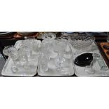 Three trays of assorted glassware, vases, candle holders etc. (B.P. 21% + VAT)