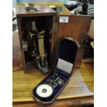 Baker of London brass microscope in fitted wooden box, together with a Smiths speed range instrument