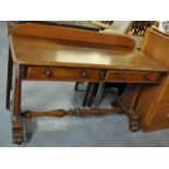 Victorian mahogany side or dressing table, having low back, moulded edge, two frieze drawers and