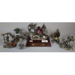 Collection of pewter mythical sculptures to include wizards, fairies, winged horses etc. together