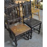 Two similar Victorian Carolean style oak side chairs. (B.P. 21% + VAT)