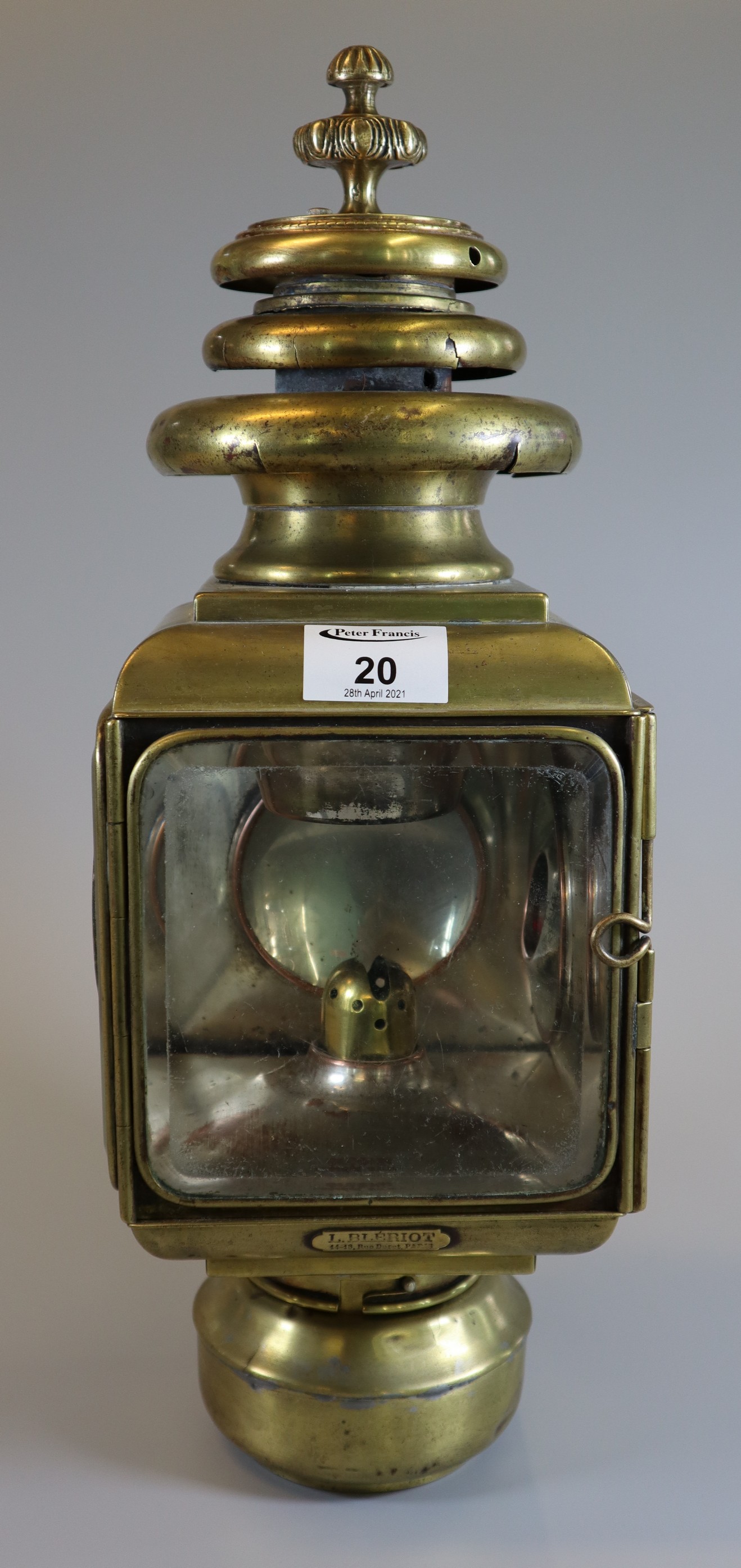 19th Century French brass carriage lamp marked L. Bleriot. (B.P. 21% + VAT)