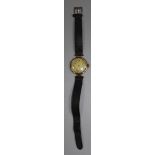 9ct gold wristwatch with leather strap. (B.P. 21% + VAT)