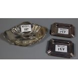 Pair of Art Deco design rectangular silver ash trays with Sheffield hallmarks, together with a