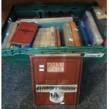 Box of vintage and antiquarian books to include; a Christmas 1903 scrap album, 9 volumes of 'My