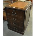 Reproduction oak finish two drawer filing cabinet with inset leather top. 53cm wide approx. (B.P.