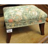 Small upholstered rectangular footstool with outswept mahogany legs. 31cm wide approx. (B.P. 21% +