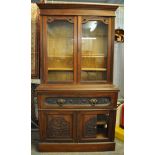 Edwardian mahogany secretaire bookcase with glazed top having adjustable shelves, secretaire