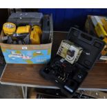 Box of tools and other items to include; Uni-lite torches, Eumig rechargeable air pump, 300PSI air