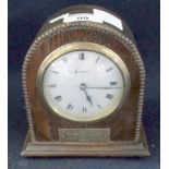 Early 20th Century oak eight day presentation mantel clock, Llanelly public health dept. 1929. (B.P.