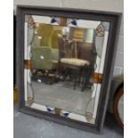 Art Nouveau design modern wall mirror with simulated leaded glass surround. 68cm wide approx. (B.