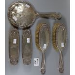 Five piece Art Nouveau design silver ladies dressing table set comprising; four brushes and a hand