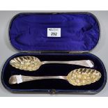 Cased set of early Victorian silver berry spoons, London 1837, 4.24 troy ozs approx. (B.P. 21% +