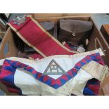 Box containing Masonic regalia to include; jewels, leather bags etc. (B.P. 21% + VAT)