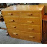 Mid Century oak straight fronted chest of two short and three long drawers in utility style