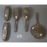 Five piece Art Nouveau design silver ladies dressing table set comprising; four brushes and a hand