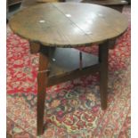 19th Century Welsh oak cricket table with triangular under tier on tapering legs. Provenance