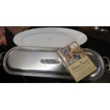 Large stainless steel fish kettle (complete), together with Madam Prunier's 'Fish Cookery' book, a