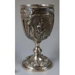 Victorian silver goblet embossed with riflemen, by Thomas Smiley London 1861, embossed with a