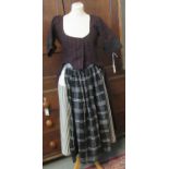 19th Century traditional woollen Welsh costume to include; white and black striped skirt, a black