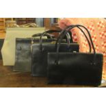 Four leather vintage bags to include; a taupe large ladies handbag with Fassbender made in England