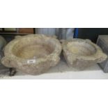 Two similar Italian marble mortars, one 42cm diameter approx and other 35cm diameter approx. (2) (