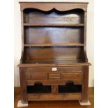 Unusual oak rack back miniature pot board dresser. 90 x 63cm approx (H x W). (B.P. 21% + VAT)