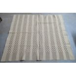 Grey and cream early Welsh tapestry narrow loom blanket in checkered design. 163 x 185cm approx.