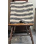 Antique narrow loom heavy Welsh woollen blanket with wide black stripe, 173 x 211 cm approx.