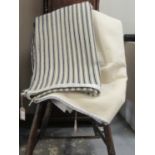 Two antique narrow loom Welsh woollen blankets; one with a narrow indigo stripe and the other a