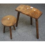 19th Century cutlers stool with initials M.G, together with a smaller milking stool. (2) (B.P. 21% +