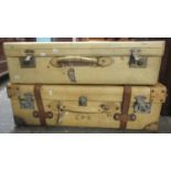 Two vintage suitcases, possibly vellum with metal locks and mounts. Provenance Margaret Bide