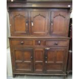 Early 19th Century Welsh oak Deuddarn having moulded cornice above drop finials, three ogee