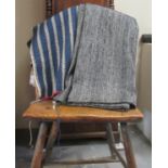 Two Welsh woollen narrow loom antique striped single half blankets or throws, one with vertical