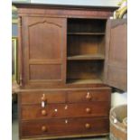 Early 19th Century Welsh oak two stage press cupboard having moulded cornice above inlaid frieze,
