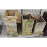 Three chimney stacks, two in very distressed and damaged condition, together with a brass and mesh