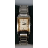 Girard-Perregaux 'Vintage' quartz ladies steel bracelet watch with gold plated dial frame. (B.P. 21%