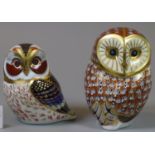 Two Royal Crown Derby bone china paper paperweights, both in the form of owls, Tawny owl &