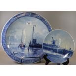 Joost Thooft & Labouchere delft blue and white charger or shallow bowl depicting sailing boats at