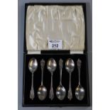 Cased set of six silver teaspoons. Birmingham hallmarks. 1.82 troy oz approximately. (B.P. 21% +