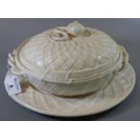 Leedsware classical creamware lidded tureen on stand with organic & weave decoration. (B.P. 21% +