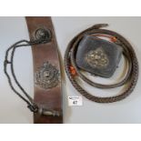 19th Century military leather cross piece belt with white metal fittings, chain and badge, Wilde's