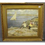 Craig Wallace (Scottish 20th Century), 'First Arrival, Tarbert (yacht race)', signed, oils on