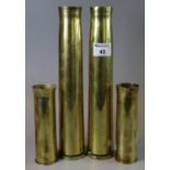 Two pairs of brass shell cases of Second World War and immediately post WWII period, 2Ib and 40mm