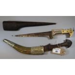 Afghan Choona dagger with T section blade and bone handle scales, together with an unknown Middle