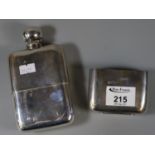 Solid silver hip flask with gilded interior to the cup. London hallmarks (rubbed). 8.46 troy oz