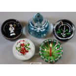 Collection of Caithness and Perthshire glass Christmas paperweights to include 'Christmas